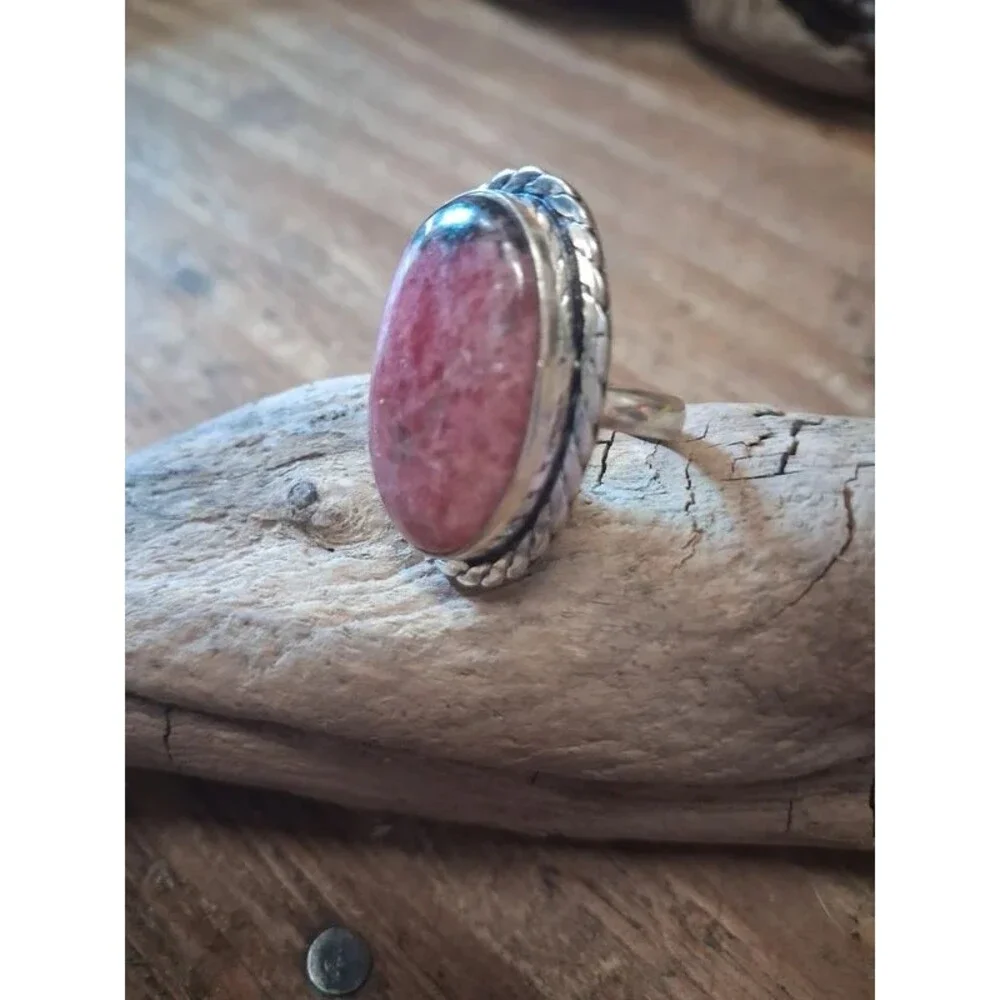 Size 7.5 boho southwestern rhodonite ring